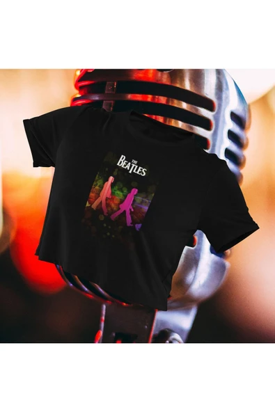 playbackmoda Crop Top The Beatles Baskılı Yarım Tişört ürün görseli