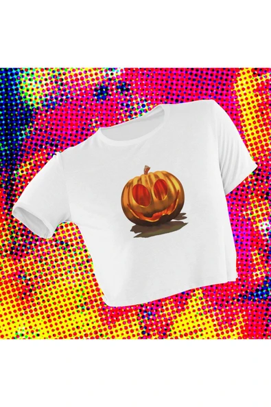 playbackmoda Crop-top Halloween Baskılı Yarım Tişört ürün görseli