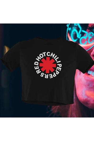 playbackmoda Crop-top Red Ht Chılı Peppers Baskılı Yarım Tişört