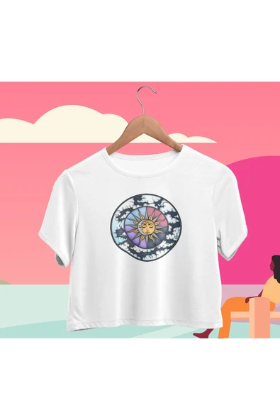 playbackmoda Crop-top Güneş Ve Ay Baskılı Yarım Tişört - Resim 2