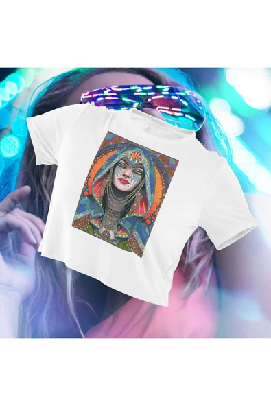 playbackmoda Crop-top İllüstrasyon Kadın Baskılı Yarım T-Shirt ürün görseli