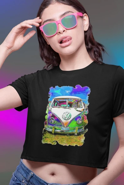 playbackmoda Crop-top Wolksvagen T1 Baskılı Yarım Tişört - Resim 2