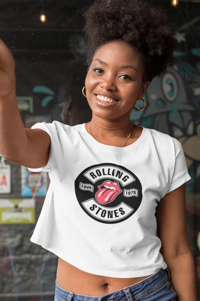 playbackmoda Crop-top Rollıng Stones Baskılı Yarım Tişört - Resim 2