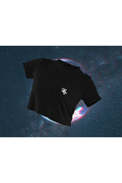 playbackmoda Crop-top Astronot Uzay Baskılı Yarım Tişört ürün görseli