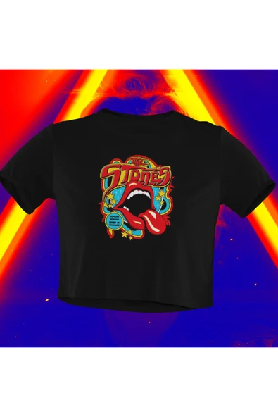 playbackmoda Crop-top Rollıng Stones Baskılı Yarım Tişört ürün görseli
