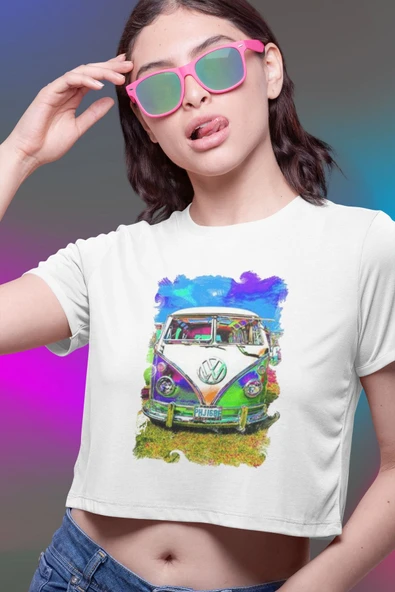 playbackmoda Crop-top Wolksvagen T1 Baskılı Yarım Tişört ürün görseli