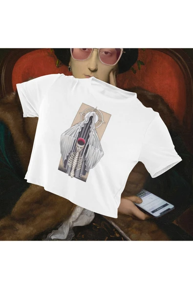 playbackmoda Crop Top Ilustrasyon Kadın Baskılı Yarım Tişört ürün görseli