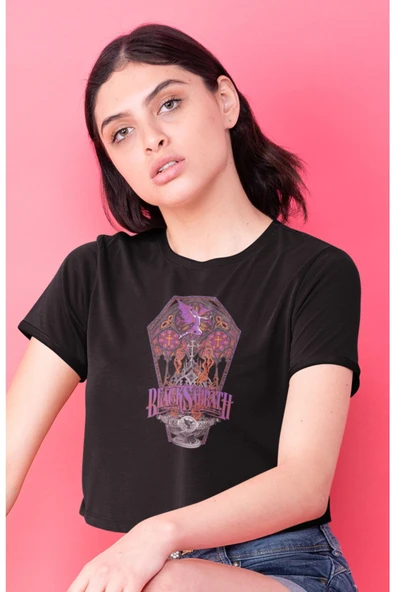 playbackmoda Crop-top Black Sabbath Baskılı Yarım Tişört - Resim 2