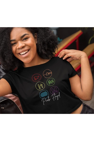 playbackmoda Crop-top Pink Floyd Baskılı Yarım Tişört - Resim 2