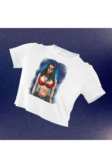 playbackmoda Crop-top Ilustrasyon Kadın Baskılı Yarım Tişört