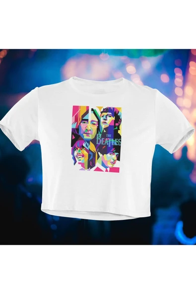 playbackmoda Crop-top The Beatles Baskılı Yarım Tişört