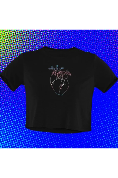 playbackmoda Crop-top Kalp Baskılı Yarım Tişört ürün görseli