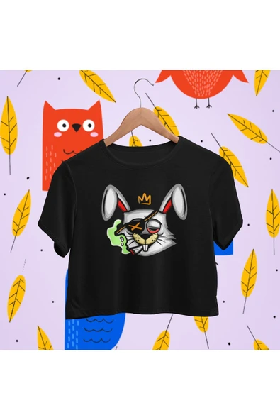 playbackmoda Crop-top Korsan Tavşan Baskılı Yarım Tişört ürün görseli