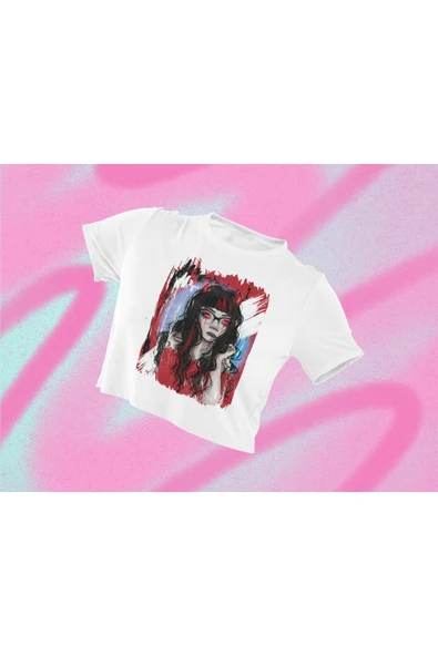 playbackmoda Crop-top Ilustrasyon Kadın Baskılı Yarım Tişört ürün görseli