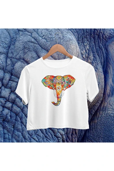 playbackmoda Crop-top Renkli Fil Baskılı Yarım Tişört