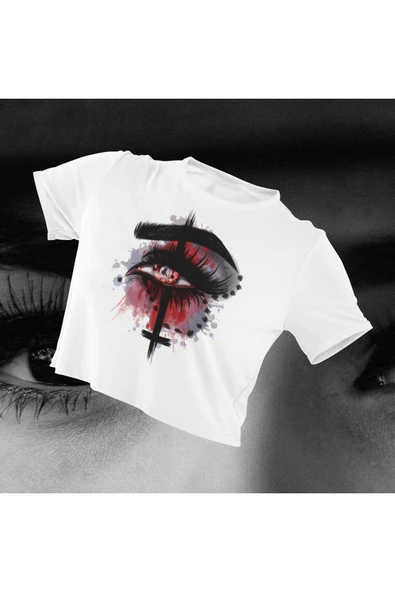 playbackmoda Crop-top İllüstrasyon Kadın Baskılı Yarım T-Shirt ürün görseli