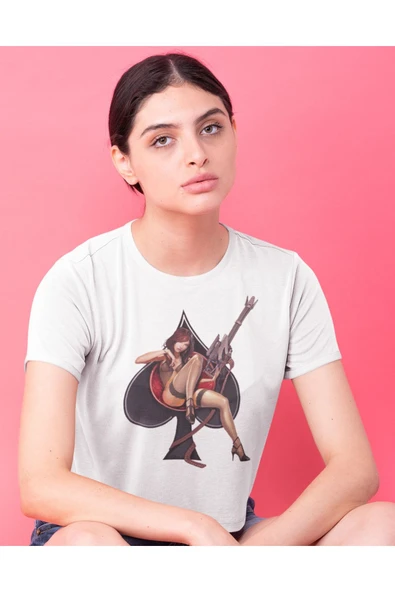 playbackmoda Crop-Top Ilustrasyon Kadın Baskılı Yarım T-Shirt - Resim 2