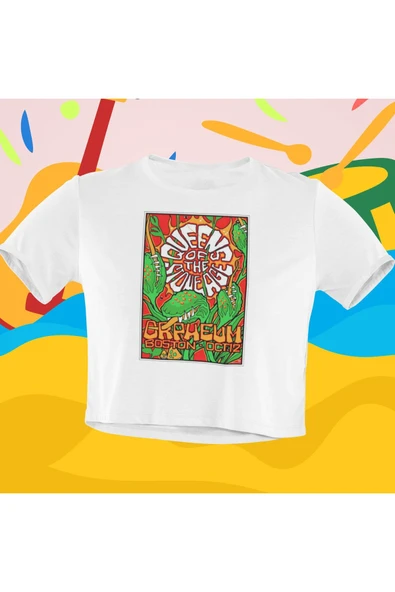 playbackmoda Crop-top Queen Of The Stone Age Baskılı Yarım Tişört