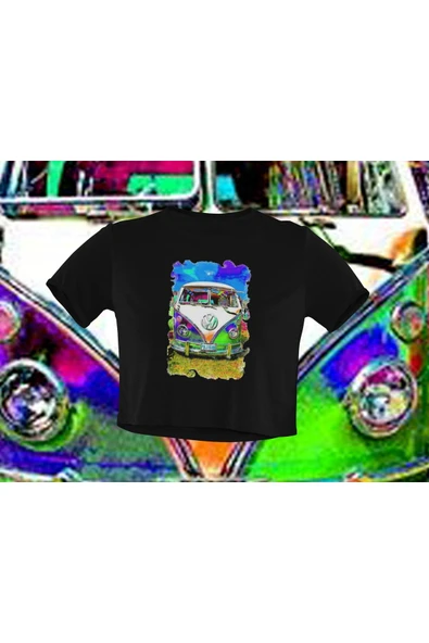 playbackmoda Crop-top Wolksvagen T1 Baskılı Yarım Tişört ürün görseli