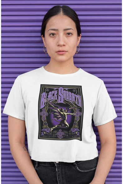 playbackmoda Crop-top Black Sabbath Baskılı Yarım Tişört - Resim 2