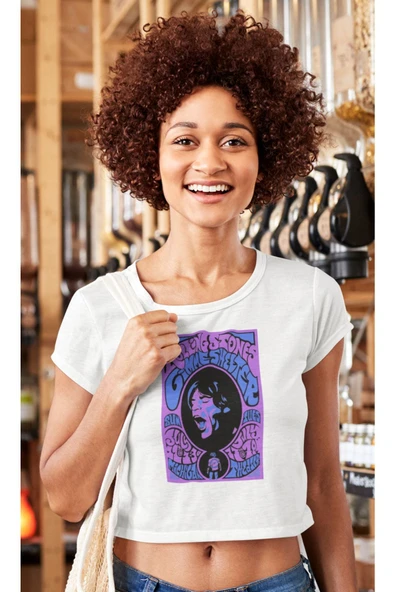 playbackmoda Crop-top Rollıng Stones Baskılı Yarım Tişört - Resim 2