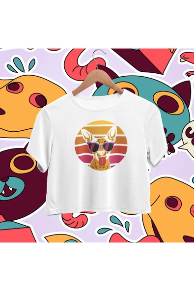 playbackmoda Crop-top Sevimli Pincher Köpek Baskılı Yarım Tişört ürün görseli