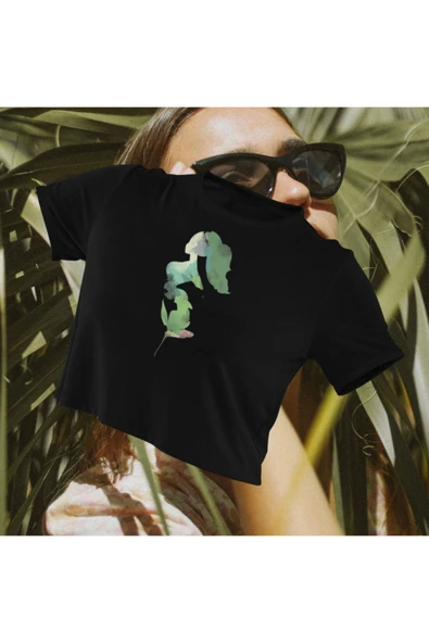 playbackmoda Crop-top Ilustrasyon Doğa Kadın Baskılı Yarım Tişört ürün görseli