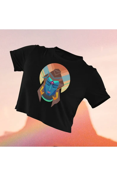 playbackmoda Crop-top Ilustrasyon Kadın Baskılı Yarım Tişört ürün görseli