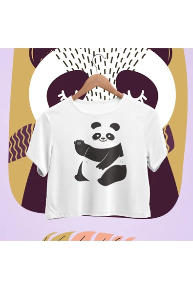 playbackmoda Crop-top Sevimli Panda Baskılı Yarım Tişört