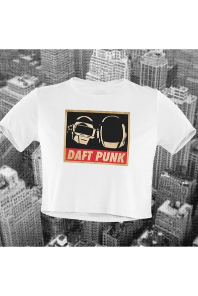 playbackmoda Crop-top Daft Punk Baskılı Yarım Tişört ürün görseli