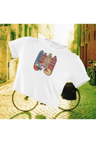 playbackmoda Crop-top Bisiklet Baskılı Yarım Tişört ürün görseli