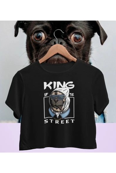 playbackmoda Crop-top King Of Street Köpek Baskılı Yarım Tişört ürün görseli