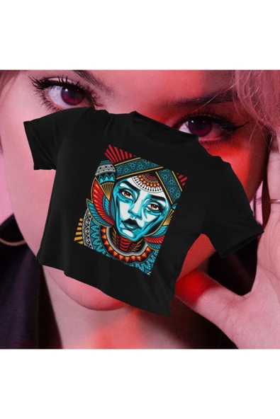 playbackmoda Crop-top Ilustrasyon Kadın Baskılı Yarım Tişört