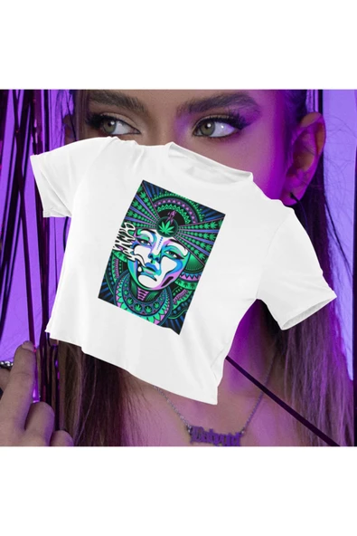 playbackmoda Crop-top Ilustrasyon Kadın Baskılı Yarım Tişört ürün görseli