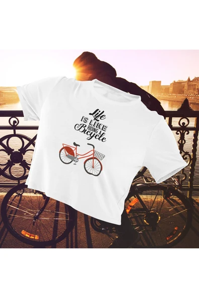 playbackmoda Crop-top Bisiklet Baskılı Yarım Tişört ürün görseli