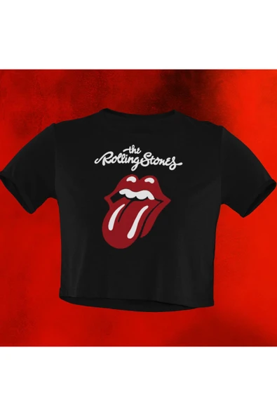 playbackmoda Crop-top Rollıng Stones Baskılı Yarım Tişört ürün görseli