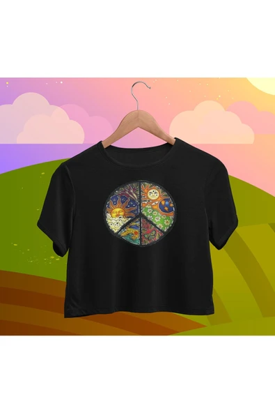 playbackmoda Crop-top Güneş Ve Ay Baskılı Yarım Tişört ürün görseli