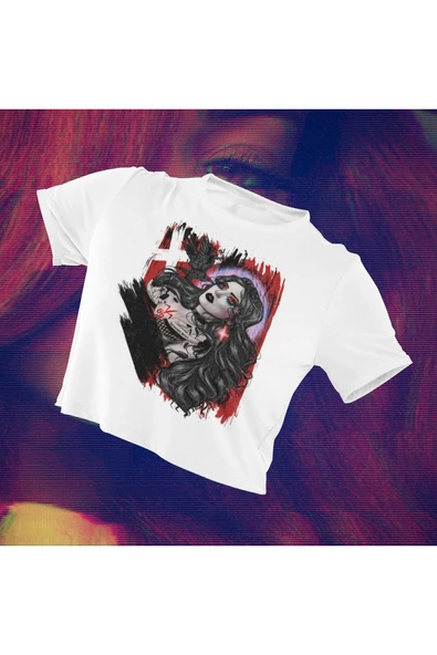 playbackmoda Crop-Top Ilustrasyon Kadın Baskılı Yarım T-Shirt ürün görseli