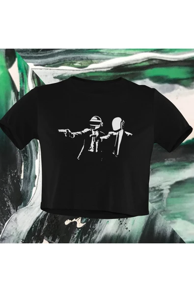 playbackmoda Crop-top Daft Punk Baskılı Yarım Tişört ürün görseli