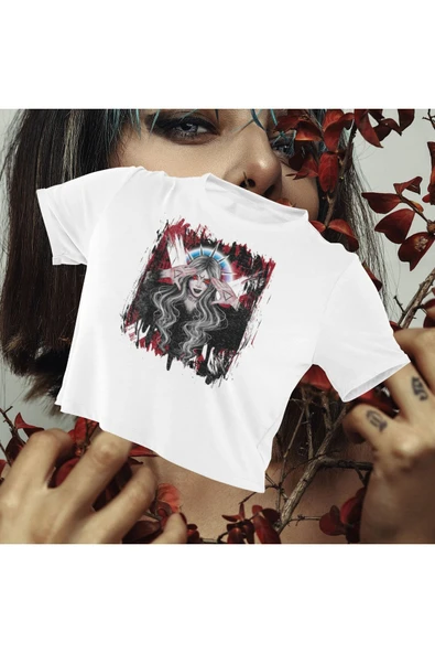 playbackmoda Crop-top Ilustrasyon Kadın Baskılı Yarım Tişört