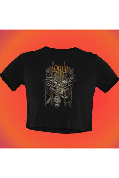 playbackmoda Crop-top Lamb Of God Baskılı Yarım Tişört