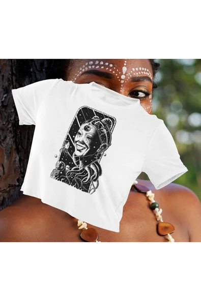 playbackmoda Crop-top Ilustrasyon Kadın Baskılı Yarım Tişört ürün görseli