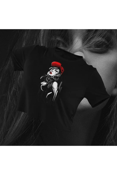 playbackmoda Crop-top Ilustrasyon Kadın Baskılı Yarım Tişört