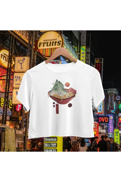 playbackmoda Crop-top Japon Yemek Baskılı Yarım Tişört ürün görseli