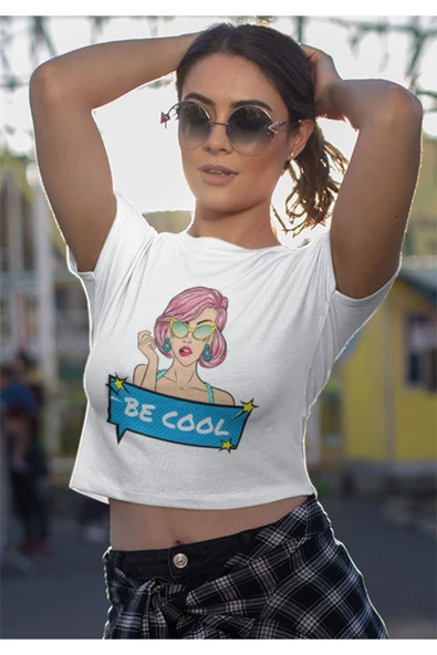 playbackmoda Crop-top Pop Art Be Cool Baskılı Yarım Tişört ürün görseli