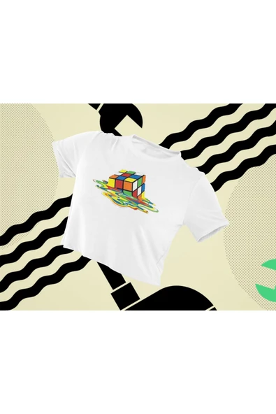 playbackmoda Crop-top Pop Art Küp Baskılı Yarım Tişört