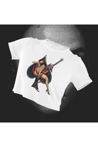 playbackmoda Crop-top Ilustrasyon Kadın Baskılı Yarım Tişört ürün görseli