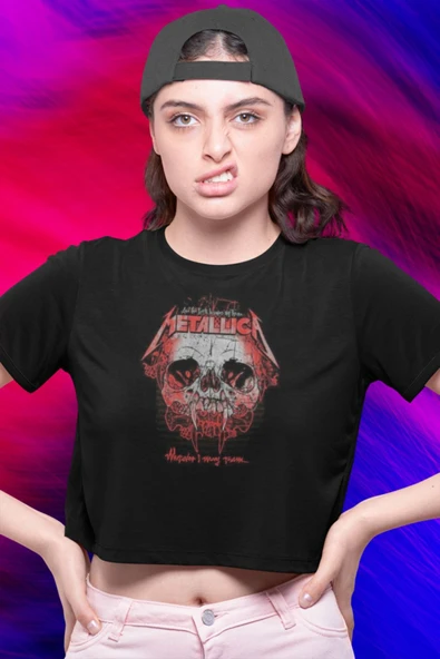 playbackmoda Crop-top Metallica Tasarım Yarım Tişört ürün görseli