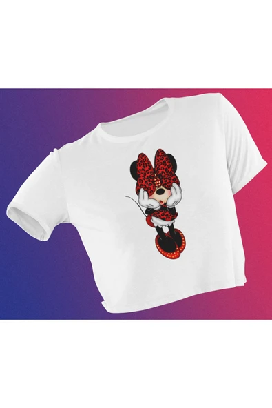playbackmoda Crop-top Mini Mouse Baskılı Yarım Tişört