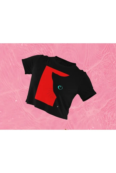 playbackmoda Crop-top Pop Art Kedi Baskılı Yarım Tişört ürün görseli